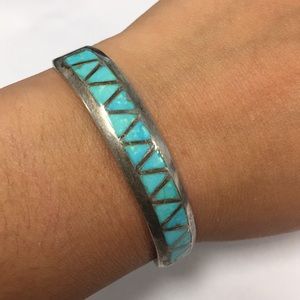 Zuni inlaid turquoise bracelet cuff